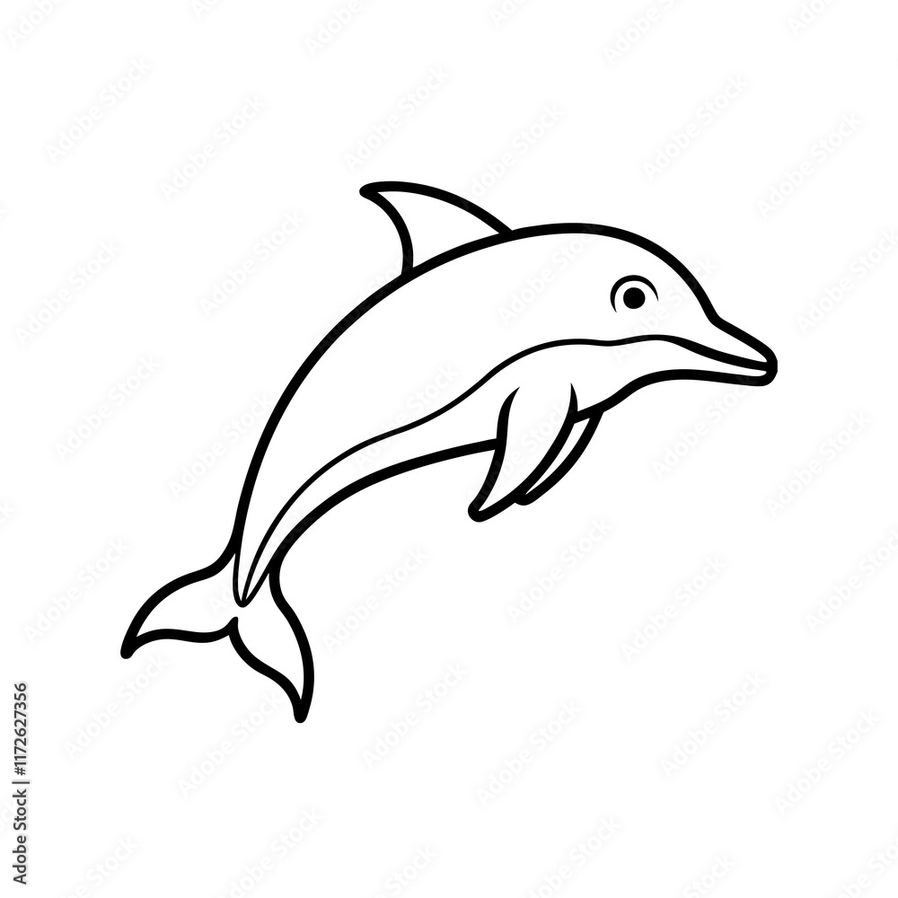 Dolphin jumping line art vector isolated on white background Dolphin jumping line art vector isolated on white background