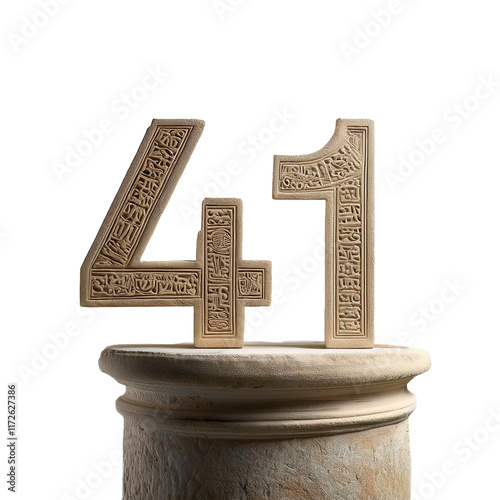 number 41 on a stone pillar with ancient relief Hebrew scripts photo