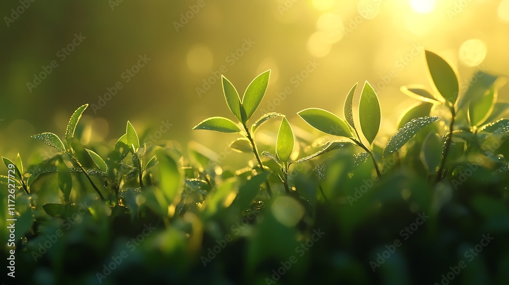 Obraz premium 19. Morning sunlight glowing through fresh green leaves on a spring day