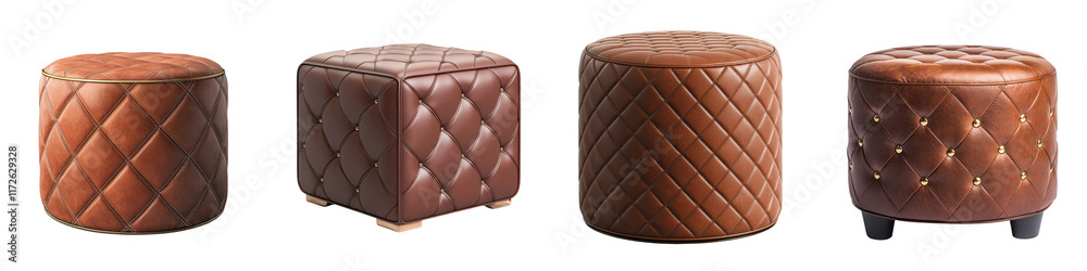 Fototapeta premium Elegant leather ottomans in a variety of shapes sizes and colors that can be used as stylish seating footrests or accent pieces to enhance the decor of a modern living room bedroom
