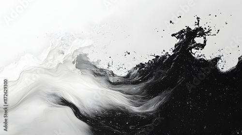 Abstract Black and White Backgrounds. A captivating monochrome abstract artwork depicting dynamic waves in contrasting black and white, showcasing fluid movement and textural richness.