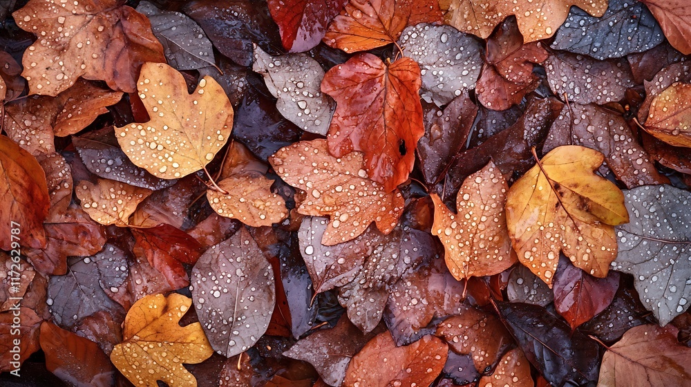 11. Leaves covered with small droplets after rainfall in a tranquil nature scene 11. Leaves covered with small droplets after rainfall in a tranquil nature scene