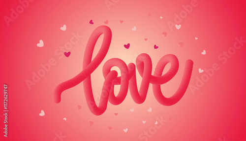 love the illustration of a pink heart shape with love lettering and small hearts. Vector colorful greeting card template in carving art style. for Valentine's Day.