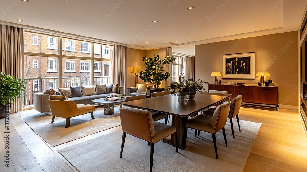 Fototapeta premium Contemporary dining room design bright elegant apartment style