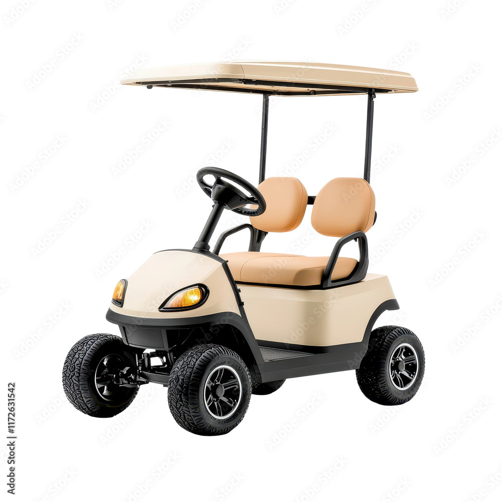White Electric Golf Cart with Beige Leather Seats White Electric Golf Cart with Beige Leather Seats