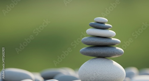 Stacked Zen Stones on a Green Blurred Background