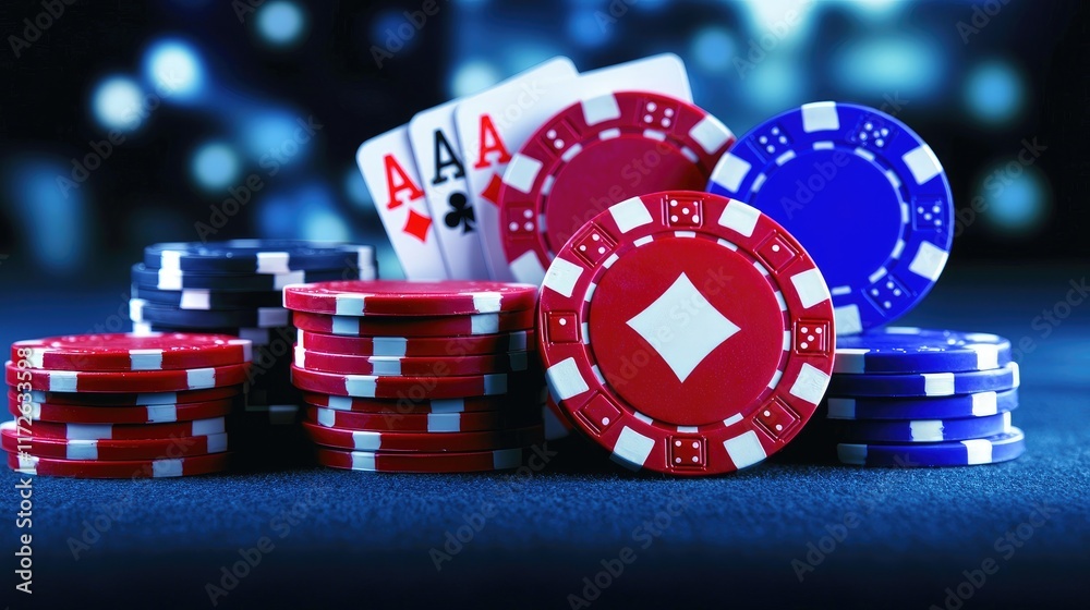 Exciting poker game with chips and cards casino setting digital photography focused viewpoint gambling strategy Exciting poker game with chips and cards casino setting digital photography focused viewpoint gambling strategy
