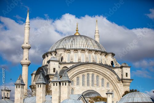 A beautiful view of the Nuruosmaniye Camii, the mosque near the Grand Bazaar in Istanbul, Turkey photo