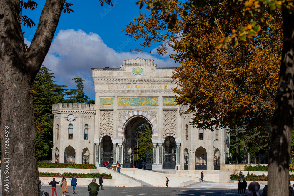 Istanbul University main gate and Beyazit Square view in the Istanbul. Istanbul University is oner of the major university in the Turkey.