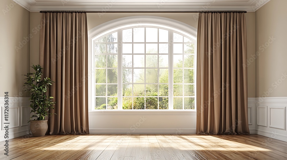 Fototapeta premium Sunlit living room with elegant curtains modern home interior design
