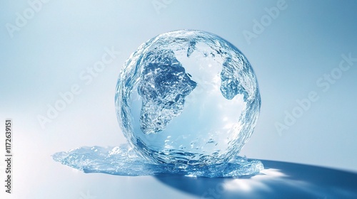 Ice Globe on Blue Background Symbolizing Earth and Nature's Beauty