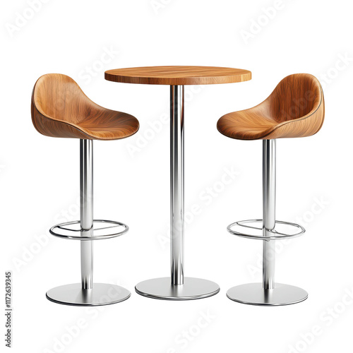 Modern Bar Set with Round Table and Tall Stools
