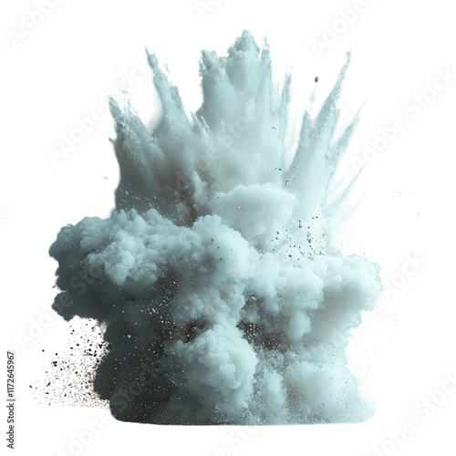 Minimalist explosion on a white background, dynamic energy and movement captured in a clean, simple composition. photo