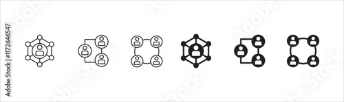 Business teamwork and connection vector icon set. Business network icons. Contains symbol icons of connection, collaboration, management, team, group, relationship, leadership, deliberation, forum.