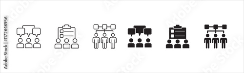 Business teamwork and connection vector icon set. Business network icons. Contains symbol icons of connection, collaboration, management, team, group, relationship, leadership, deliberation, forum.