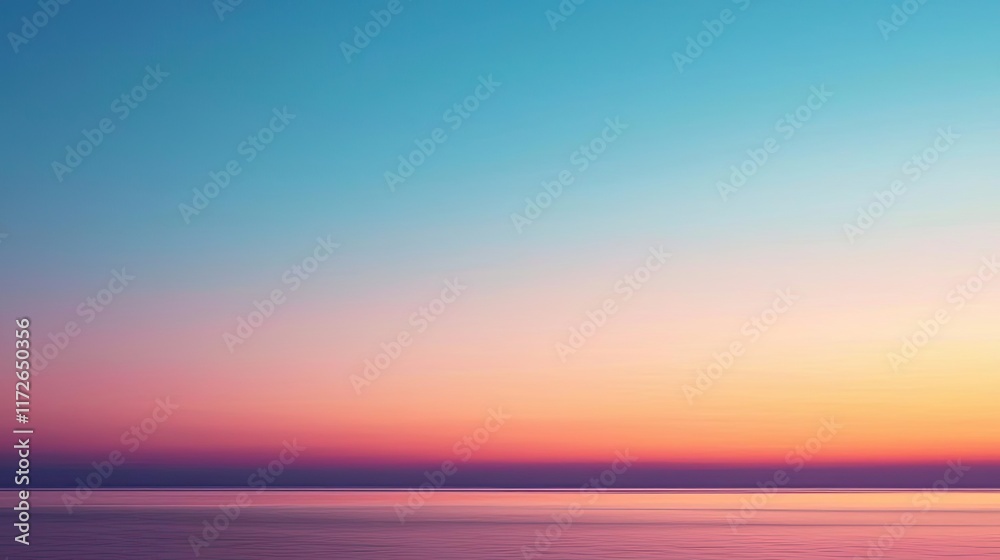 Obraz premium Minimal skies concept. A serene landscape featuring a pastel gradient sky over tranquil waters at sunset.