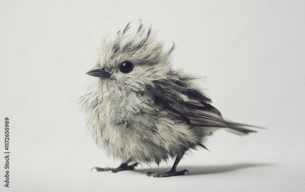 Fototapeta premium Fluffy bird standing on a surface with soft lighting in a minimalistic setting