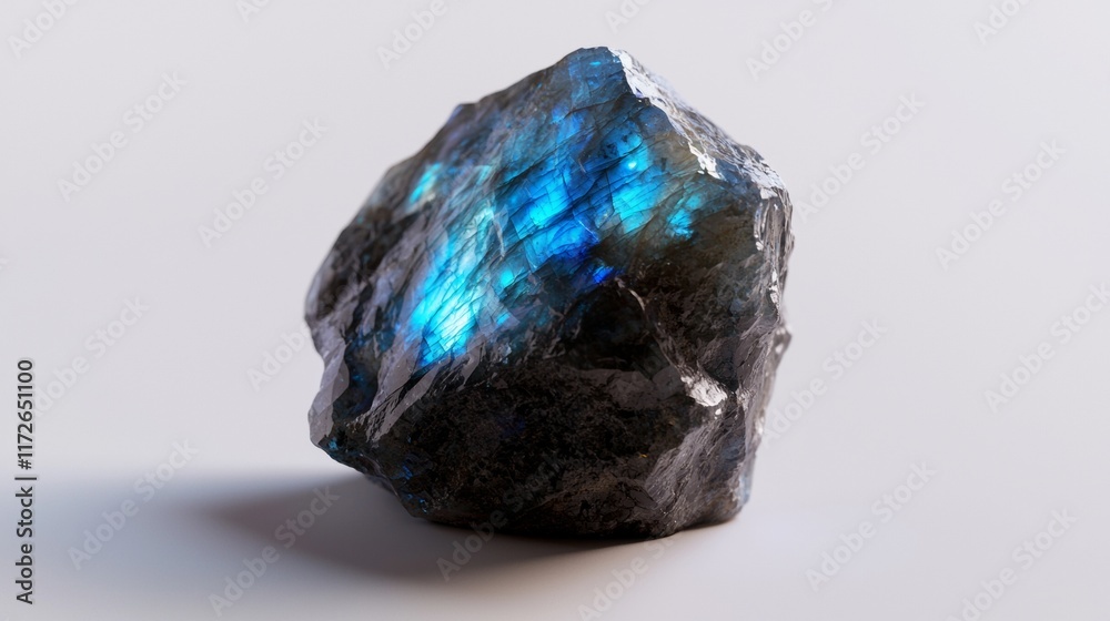 Labradorite crystal displaying stunning blue and green iridescence captured indoors Labradorite crystal displaying stunning blue and green iridescence captured indoors