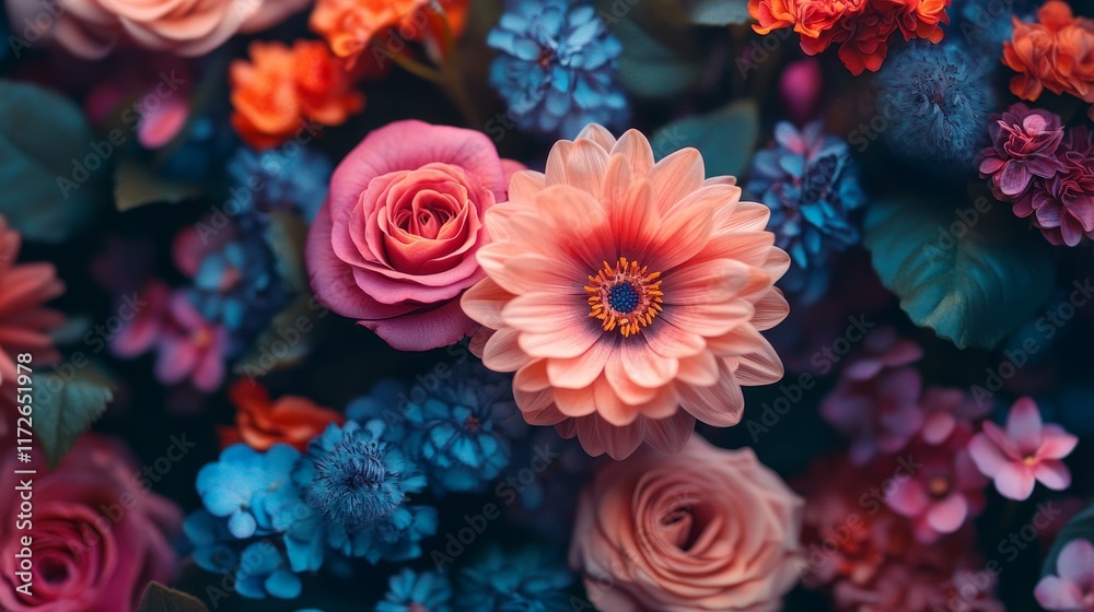 Obraz premium Vibrant Floral Arrangement: A Symphony of Colors and Textures