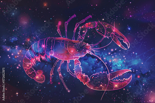 Astrological abstract composition with concept of Scorpio zodiac sign symbol, abstract vivid composition consists of fictional unreal fantastic vision on background photo