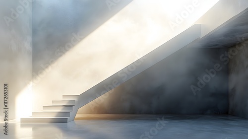 Abstract Black and White Backgrounds. A minimalist concrete staircase bathed in sunlight. Modern architecture and interior design