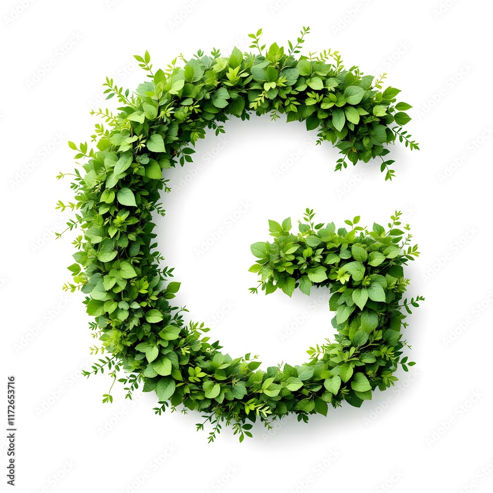 Lush Green Botanical Alphabet Letter G on a Minimalist White Background Lush Green Botanical Alphabet Letter G on a Minimalist White Background