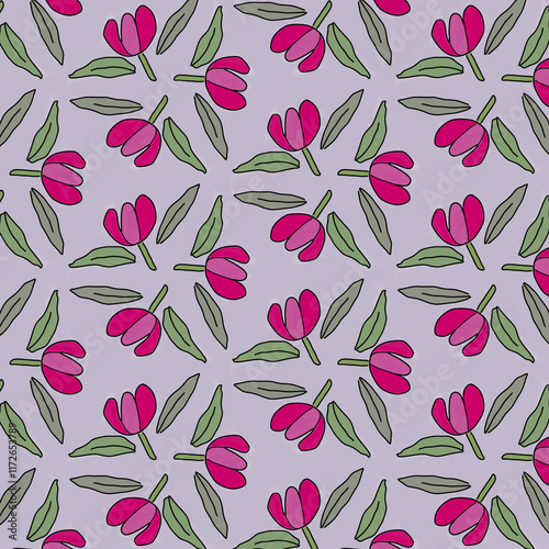 Pink Tulip Floral Seamless Pattern