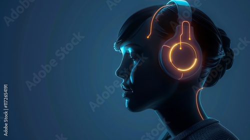 Wallpaper Mural Woman Silhouette with Glowing Headphones on Dark Background Torontodigital.ca