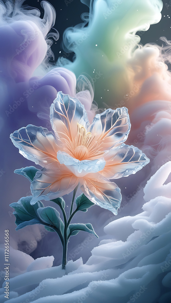 Fototapeta premium beautiful soft kamboja flower on icy background, created by geneative ai