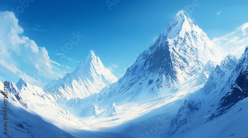 nice and fresh morning clear view of a natural snow covered mountains, snow covered surface with beautiful mountains, Winter season morning snow covered mountains under a clear sky.