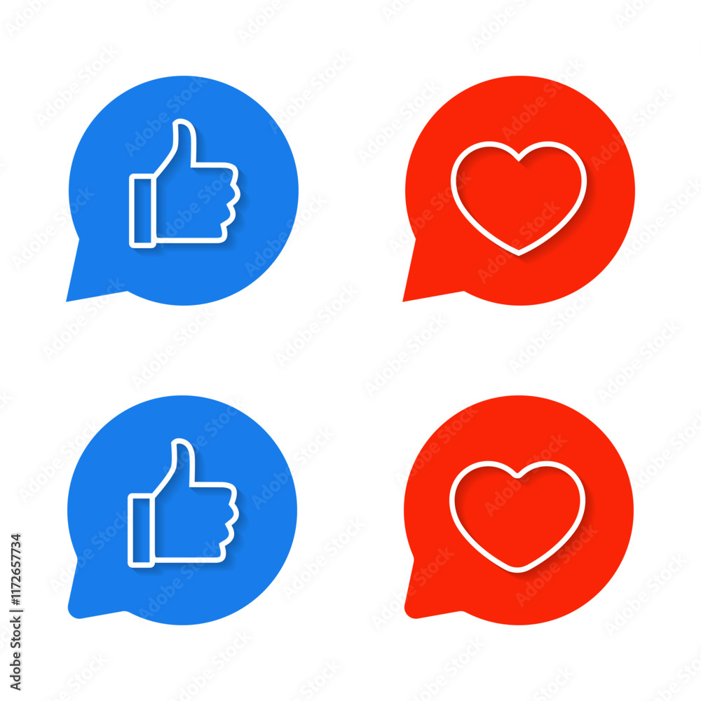 Like and love outline on speech bubble icon with shadow. Thumb up and heart sign symbol Like and love outline on speech bubble icon with shadow. Thumb up and heart sign symbol
