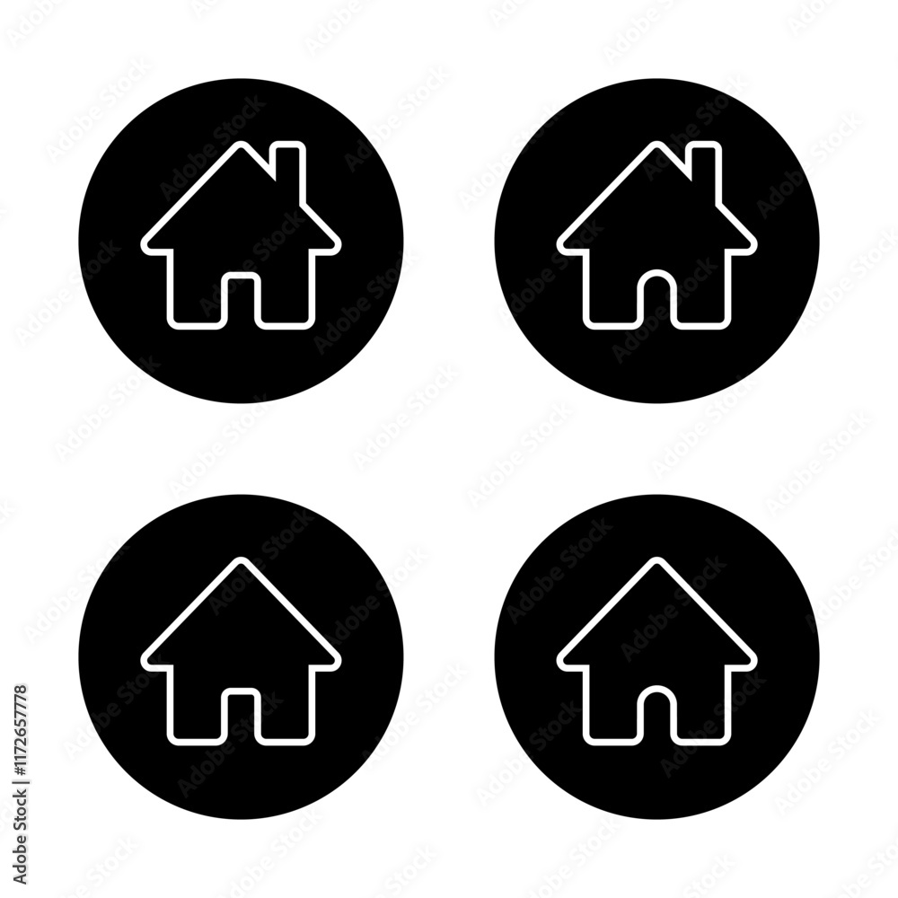 Homepage, home outline icon on black circle. Web house sign symbol Homepage, home outline icon on black circle. Web house sign symbol