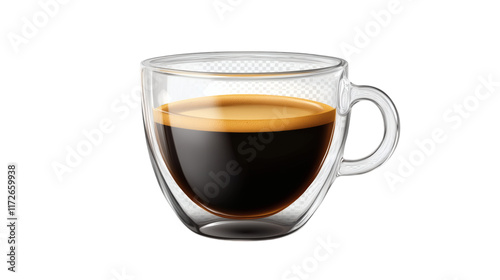 Glass cup of espresso coffee isolated on white transparent background