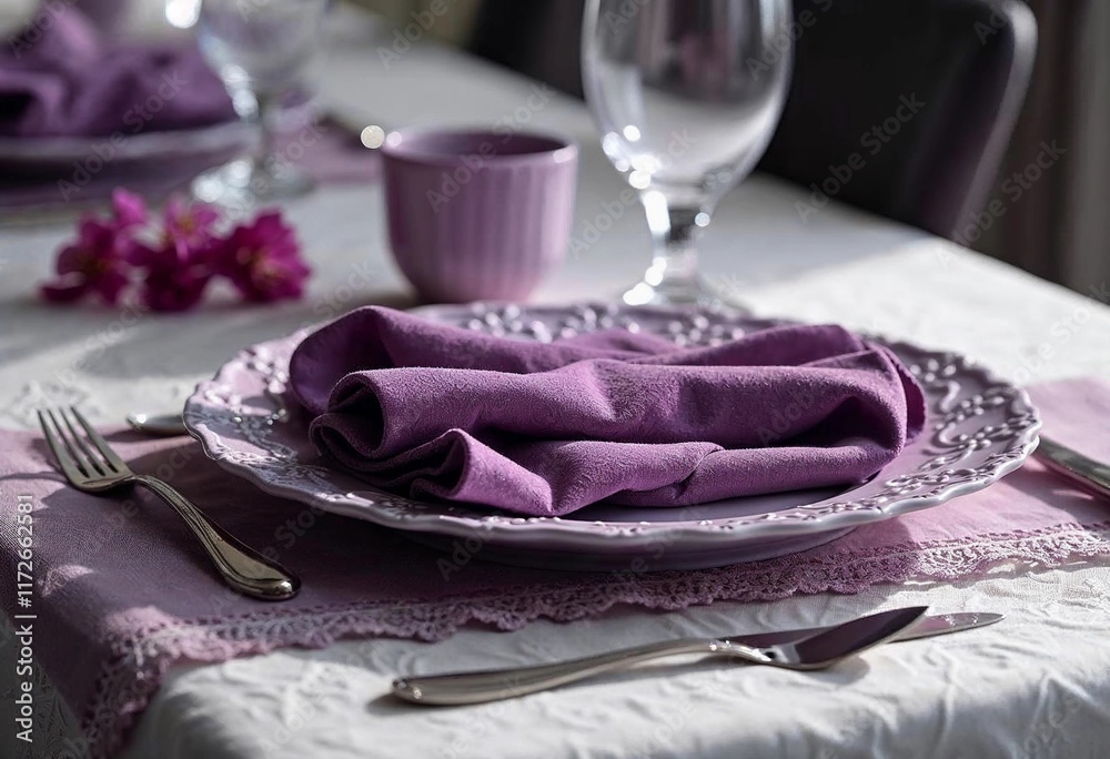Elegant Table Setting Featuring Purple Accents for a Memorable Dining Experience Elegant Table Setting Featuring Purple Accents for a Memorable Dining Experience