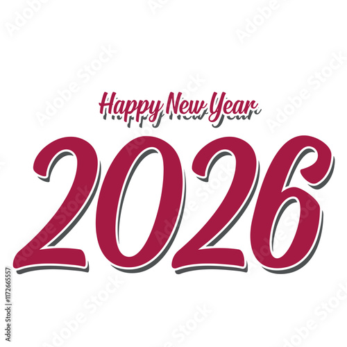 Happy New year 2026 Red Colour  Isolated on a White Background	 