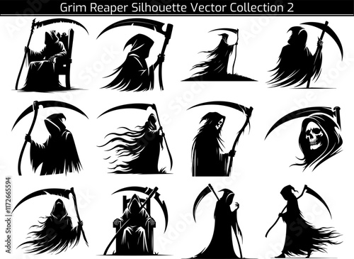 Set of Grim Reaper Silhouette Vector Illustration