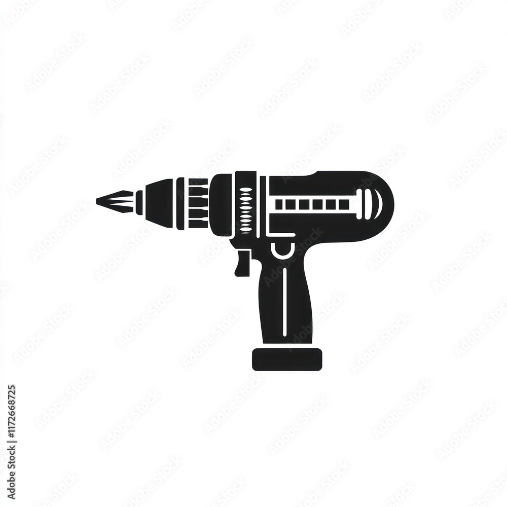Black and white image of a cordless drill Black and white image of a cordless drill