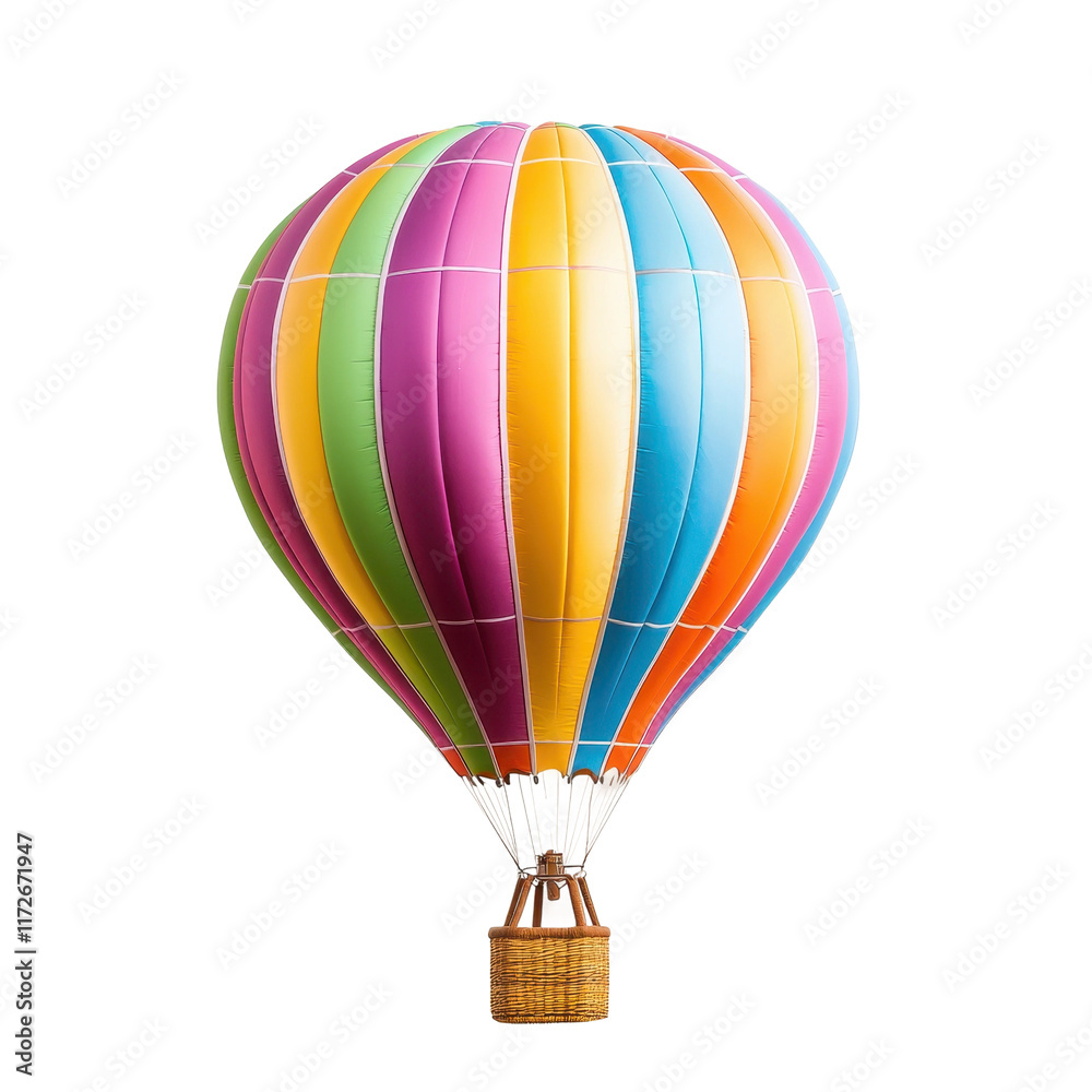 Naklejka premium Colorful Striped Hot Air Balloon with Basket