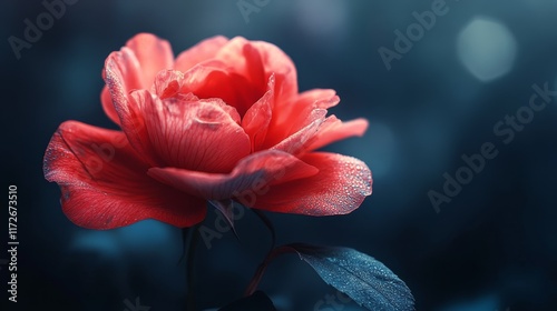 A Single Coral Rose in the Dusk