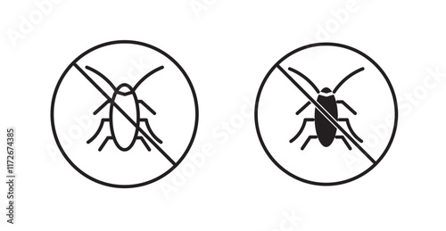 Stop insect signs in line stroke and flat versions