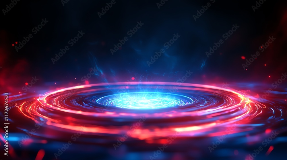 A vibrant, glowing circular pattern radiates light in blue and red hues, creating a mesmerizing cosmic effect against a dark background. A vibrant, glowing circular pattern radiates light in blue and red hues, creating a mesmerizing cosmic effect against a dark background.