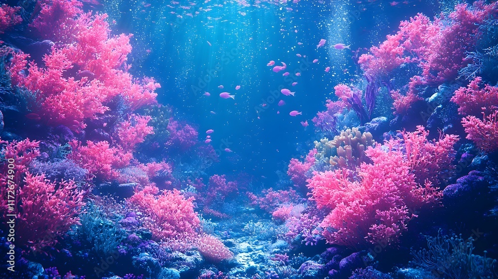 Naklejka premium Vibrant Coral Reef Teeming with Diverse and Captivating Marine Life in a Dreamlike Underwater Realm