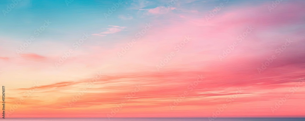Obraz premium Minimal skies idea. A stunning sunset blending pink and blue hues over a tranquil ocean view.