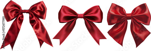 red satin bow isolated on white background