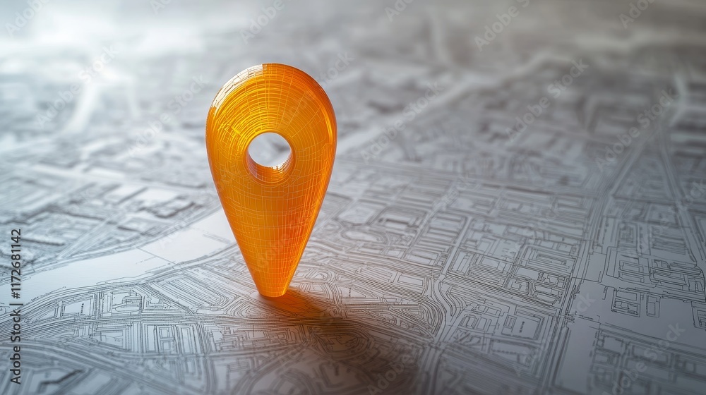 Bright Orange Map Pin on a Monochrome Street Map for Location Highlighting Bright Orange Map Pin on a Monochrome Street Map for Location Highlighting
