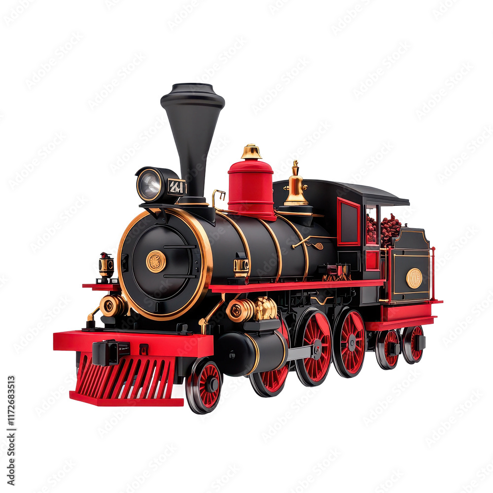 Fototapeta premium Vintage Steam Locomotive with Black and Red Details