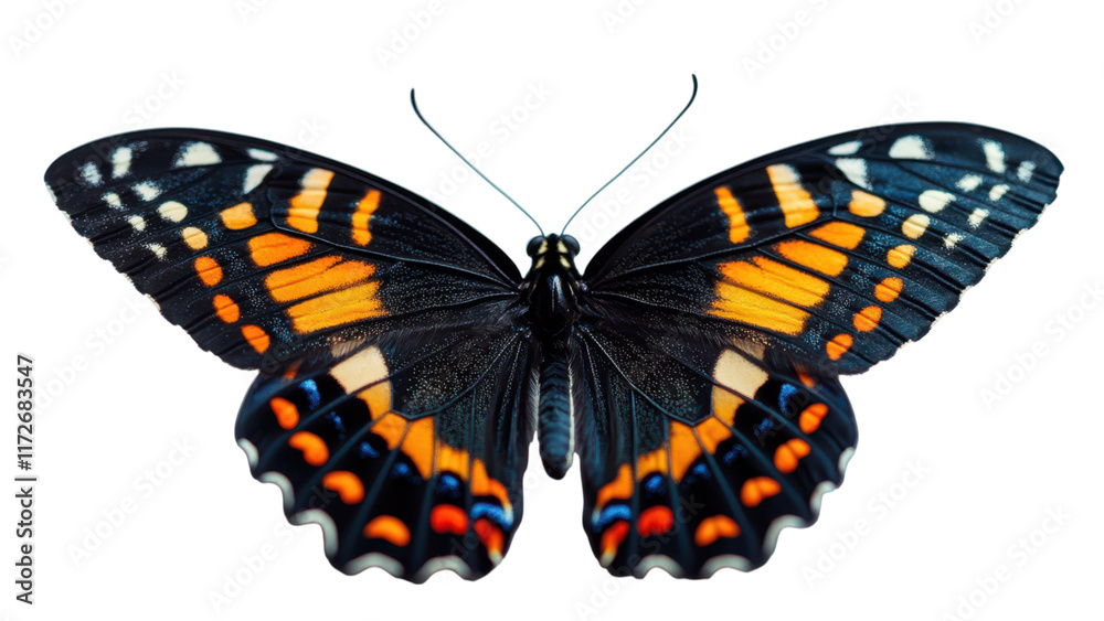 Fototapeta premium Elegant Butterfly on a Crisp White Canvas, showcasing delicate wings and intricate patterns in a serene and minimalist composition