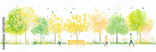 Playful doodle of a sunny park filled with trees and people enjoying a leisurely stroll in a cheerful atmosphere. Generative AI