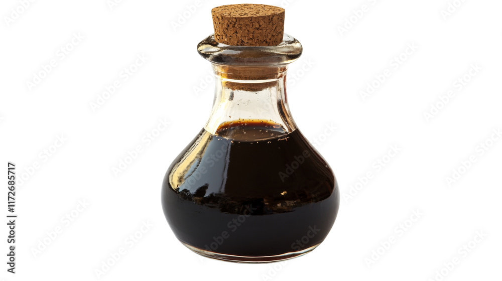 A glass bottle with dark balsamic vinegar, isolated on transparent background A glass bottle with dark balsamic vinegar, isolated on transparent background