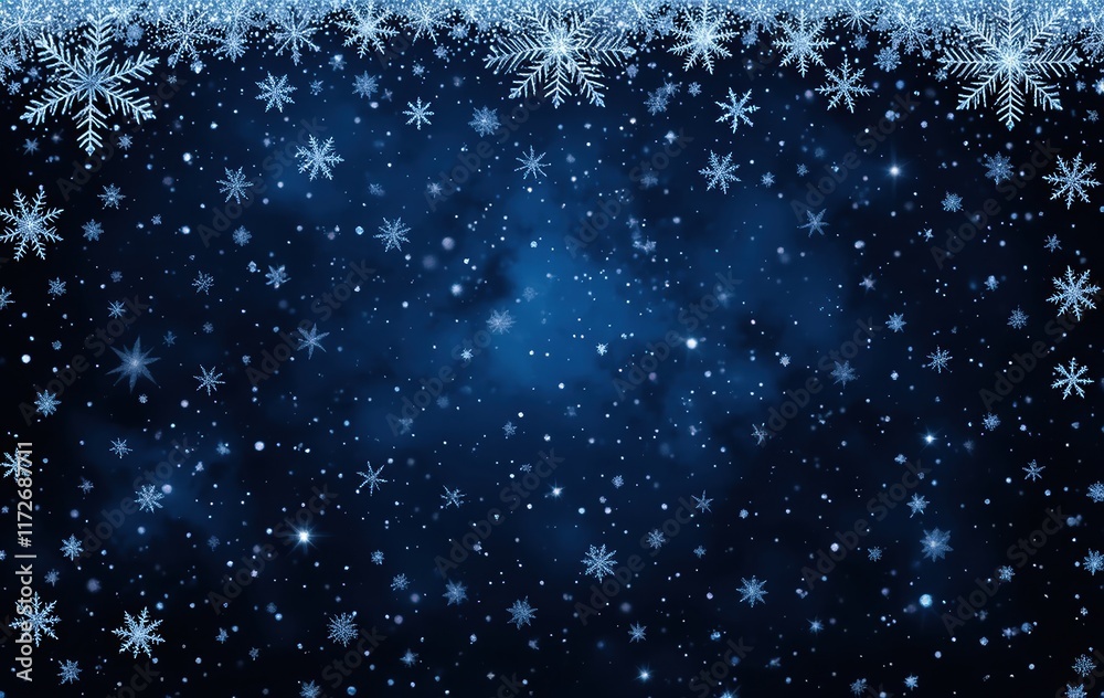 Blue Christmas background with snowflakes and a wintery holiday theme, featuring snow, a tree, ice, and stars, perfect for a festive card or design celebrating the season Blue Christmas background with snowflakes and a wintery holiday theme, featuring snow, a tree, ice, and stars, perfect for a festive card or design celebrating the season